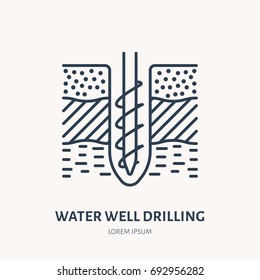 Geological Survey, Engineering Vector Flat Line Icon. Geodesy Equipment. Geology Research Illustration. Water Well Drilling Service Sign.