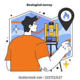 Geological survey for gas fields development. Natural resource exploration and extraction industry. Fossil fuel and eco-friendly energy concept. Flat vector illustration