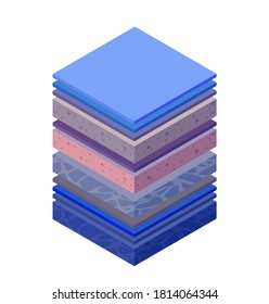 Geological and underground layers of soil under the isometric slice of the natural landscape