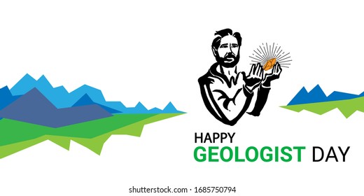 Geologist day card vector horizontal template. April professional holiday of geologists, geophysicists and geochemists. Elements for geological and mining organizations greeting card design.