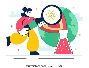 Geologist Illustration Featuring Soil Analysis and Earth's Surface Features for Scientific Research, Exploration, or Expedition in a Background