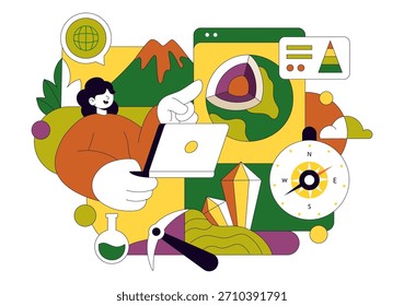 Geologist Illustration Featuring Soil Analysis and Earth Surface Features For Scientific Research, Exploration, or Expedition In a Background