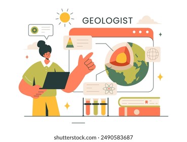 Geologist Vector Illustration with Soil Analysis and Features of the Earth for Science, Research or Expedition in Flat Cartoon Hand Drawn Background