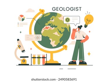 Geologist Vector Illustration with Soil Analysis and Features of the Earth for Science, Research or Expedition in Flat Cartoon Hand Drawn Background