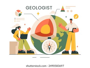 Geologist Vector Illustration with Soil Analysis and Features of the Earth for Science, Research or Expedition in Flat Cartoon Hand Drawn Background