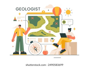 Geologist Vector Illustration with Soil Analysis and Features of the Earth for Science, Research or Expedition in Flat Cartoon Hand Drawn Background