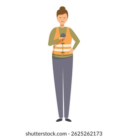 Geologist woman holding stone, smiling geologist character wearing safety vest