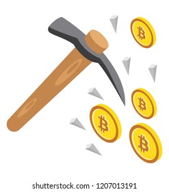 
Geologists hammer to dig bitcoins offering a concept of bitcoin mining   
