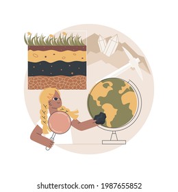 Ilustración vectorial de concepto abstracto geológico. Ciencia de la Tierra aplicada, estudio de rocas físicas, geología para niños, investigación de minerales, formación de paisajes, exploración de suelos metáforas abstractas.