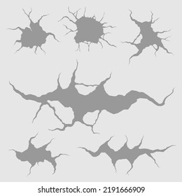 Geology Damage Earth Surface, Ground Cracks Hole Texture Or Earthquake Wallpaper. Realistic Cracks In The Wall. Сracked Craquelure And Damaged Wall Texture. Vector Illustration, Eps 10.