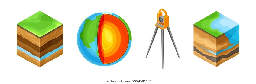 Geology and Earth Exploration Scientific Geological Tools Vector Set