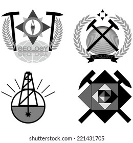 Geology emblem Set of emblems and line length on the topic geology, vector illustration.