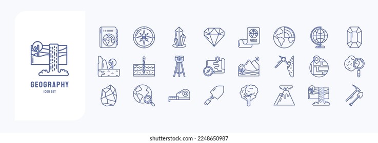 Geology and geography, study of Planet Earth icon set