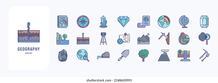 Geología y geografía, estudio del conjunto de iconos Planeta Tierra