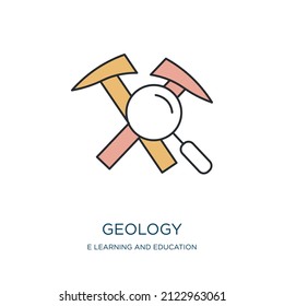 geology icon from e learning and education collection. Thin outline geology, earth, map detailed offset lineal color icon isolated on white background. Line vector geology sign, symbol for web and 