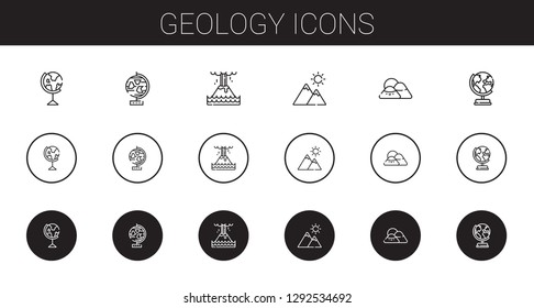 geology icons set. Collection of geology with earth globe, globe, eruption, mountain. Editable and scalable geology icons.