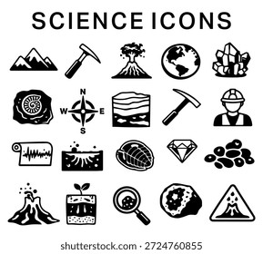 Geología, minería y Ciencia terrestre Conjunto de iconos de Vector