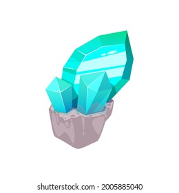 Geology romantic topaz isolated blue mineral precious or semiprecious stone icon. Vector emerald, natural luxury geology object, ui game treasure. Aquamarine in rock, geological shiny tourmaline stone svg