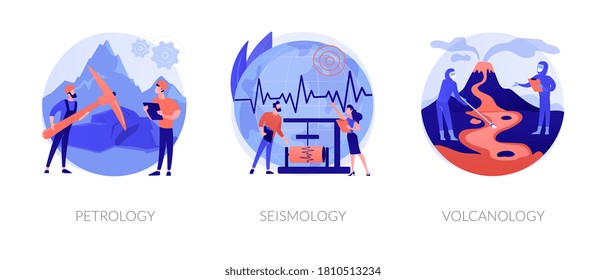 Abstraktes Konzept für Geologie, Vektorgrafik-Set. Petrologie, Seismologie und Vulkanologie, Mineralien, Exploration, Erdbeben-Umweltauswirkungen, tektonische Bewegung, abstrakte Metapher der Erde.