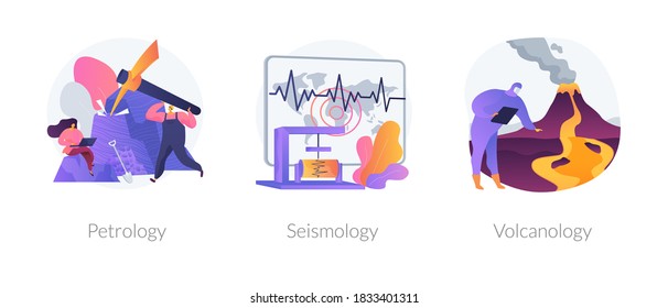 Abstraktes Konzept für Geologie, Vektorgrafik-Set. Petrologie, Seismologie und Vulkanologie, Mineralien, Exploration, Erdbeben-Umweltauswirkungen, tektonische Bewegung, abstrakte Metapher der Erde.