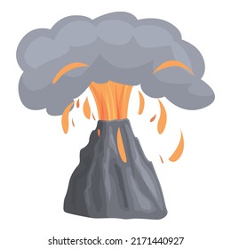 Geology volcano icon cartoon vector. Volcanic eruption. Smoke island