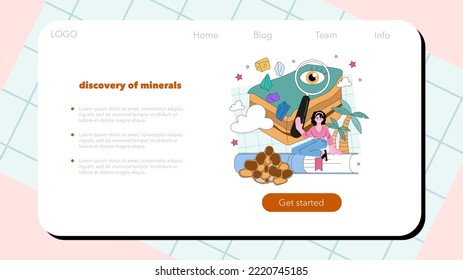 Geology web banner or landing page. Scientist study structure, evolution and dynamics of the Earth, minerals exploration. Mapmaking and real estate project control. Flat vector illustration
