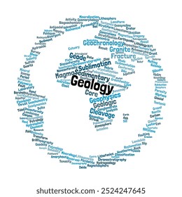 Geology Word Cloud. Composition of Words Related to Earth Science, Rock Types, and Geological Processes. Isolated Background.