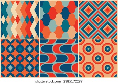geomatical retro seamless patterns in the style of the 50s and 60s