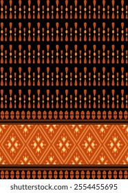 Geomatric ethnic pattern, Seamlesss pattern, Navajo, Native american, Amarican art, Amarican design, African design, Square pattern, Triagle pattern, Orange and black.