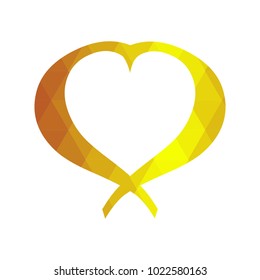 Geomatric hearts love icon vector. Golden low poly style.