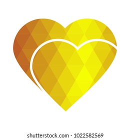 Geomatric hearts love icon vector. Golden low poly style.