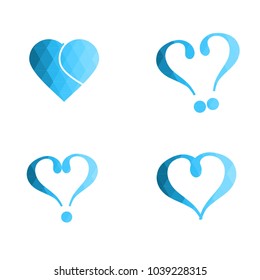 Geomatric hearts love vector icon. Heart icon set vector..Blue low poly style.