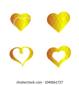 Geomatric hearts love vector icon. Heart icon set vector..Golden low poly style.