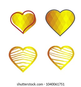 Geomatric hearts love vector icon. Heart icon set vector..Golden low poly style.