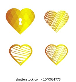 Geomatric hearts love vector icon. Heart icon set vector..Golden low poly style.