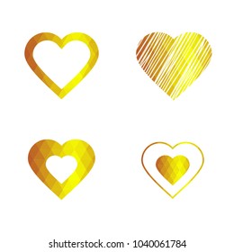 Geomatric hearts love vector icon. Heart icon set vector..Golden low poly style.