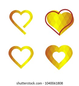 Geomatric hearts love vector icon. Heart icon set vector..Golden low poly style.