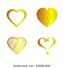 Geomatric hearts love vector icon. Heart icon set vector..Golden low poly style.