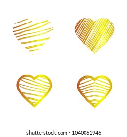 Geomatric hearts love vector icon. Heart icon set vector..Golden low poly style.