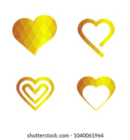 Geomatric hearts love vector icon. Heart icon set vector..Golden low poly style.