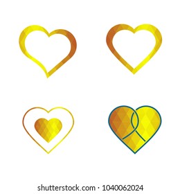 Geomatric hearts love vector icon. Heart icon set vector..Golden low poly style.