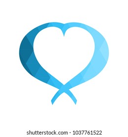 Geomatric hearts love vector icon.Blue low poly style.