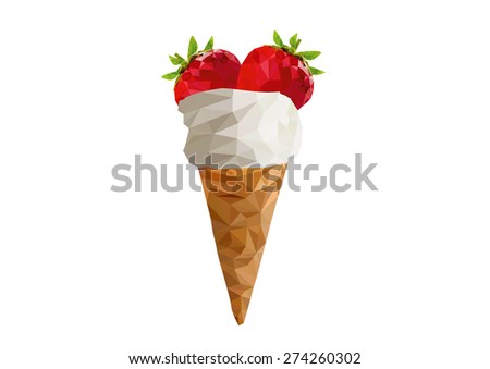 geomatric Ice cream cone two Strawberry .polygon vector