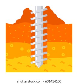 Geomechanics Concept With Earth Auger Drill And Soil, Vector Illustration In Flat Style