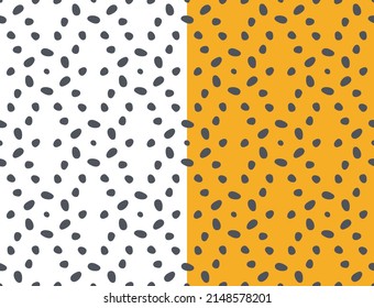 Geomentric seamless pattern, circular ornamental grid, black doodle brush drawn decorative shapes. White or mango yellow easy editable background. Vector