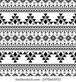 Geometeric seamless ethnic pattern background design vector in black white color. Traditional aztec pattern design. Seamless pattern 02062024