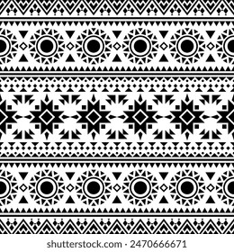 Geometeric seamless ethnic pattern background design vector in black white color. Traditional aztec pattern design. Seamless pattern 03062024