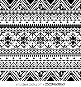 Geometeric seamless ethnic pattern design vector in black white color. Traditional aztec pattern design. Seamless pattern 220924