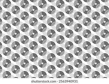 Geometirc seamless concentric circles Black and gray color Diagonal arrangement Optical illusion pattern Design art style design