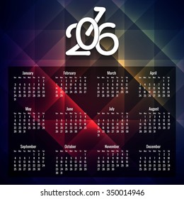 Geometric 2016 calendar in colored background